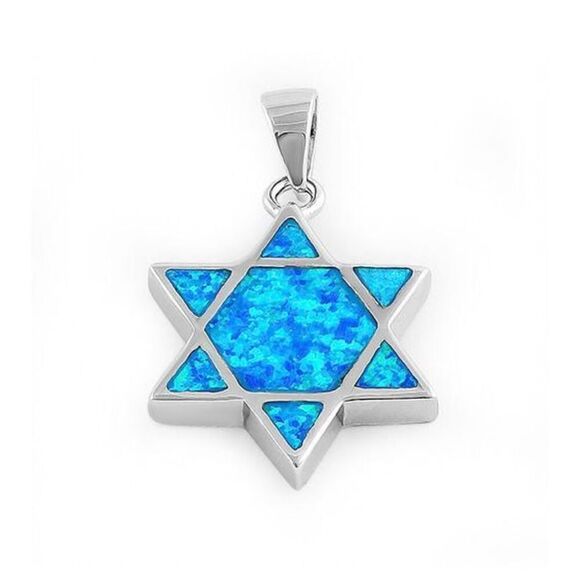Sterling Silver Blue Lab Opal Star of David Necklace Pendant New - Picture 2 of 4
